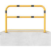 Protective bar made of steel tubing |  60 x 2.5 mm | with crossbar | total width: 2000 mm | total height: 1000 mm | hot-dip galvanized and yellow coatedwith black warning stripes